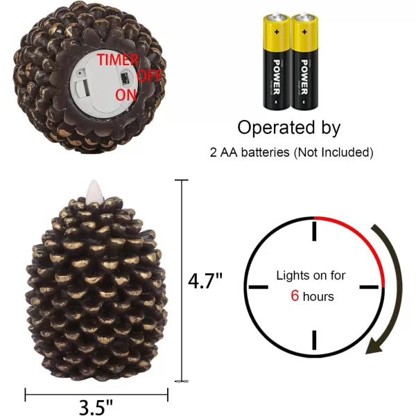 Eldnacele LED Pine Cone Candles with Remote Timer Battery Operated Flameless Candles Unscented Wax Pinecone Candles White 2 Pack for Christmas Home Party DecorationBrown