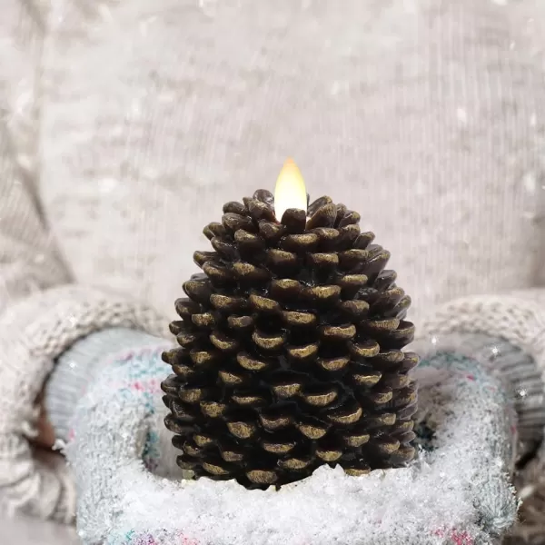 Eldnacele LED Pine Cone Candles with Remote Timer Battery Operated Flameless Candles Unscented Wax Pinecone Candles White 2 Pack for Christmas Home Party DecorationBrown