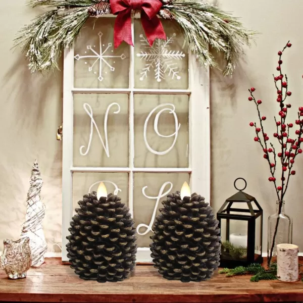 Eldnacele LED Pine Cone Candles with Remote Timer Battery Operated Flameless Candles Unscented Wax Pinecone Candles White 2 Pack for Christmas Home Party DecorationBrown