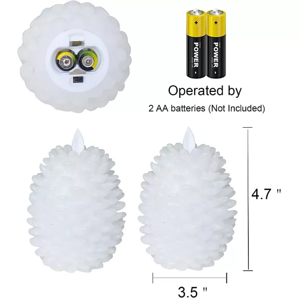 Eldnacele LED Pine Cone Candles with Remote Timer Battery Operated Flameless Candles Unscented Wax Pinecone Candles White 2 Pack for Christmas Home Party DecorationWhite