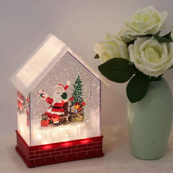 Eldnacele Musical Snow Globe House with Timer Lighted USBBattery Operated Swirling Singing Water Glittering Lantern Christmas Snow Globes House Holiday Festival Decoration SnowmanSanta Claus