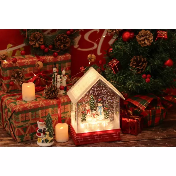 Eldnacele Musical Snow Globe House with Timer Lighted USBBattery Operated Swirling Singing Water Glittering Lantern Christmas Snow Globes House Holiday Festival Decoration SnowmanSnowman Family