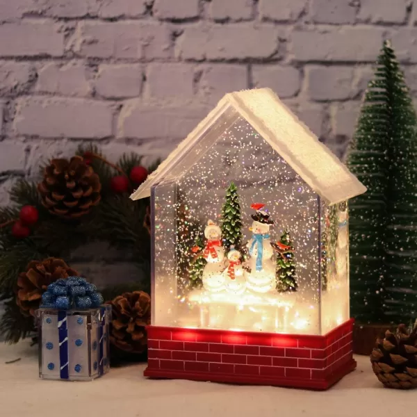 Eldnacele Musical Snow Globe House with Timer Lighted USBBattery Operated Swirling Singing Water Glittering Lantern Christmas Snow Globes House Holiday Festival Decoration SnowmanSnowman Family