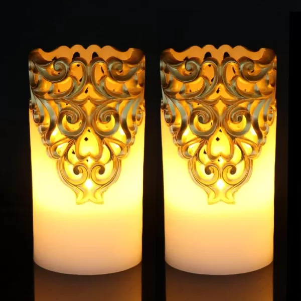 Eldnacele Flameless Christmas Silver Candles with 5H Timer Flickering Real Wax Battery Operated Pillar Candles for Christmas Party Decoration Silver D3 x H6Gold