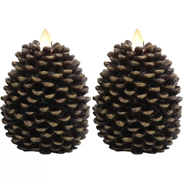 Eldnacele LED Pine Cone Candles with Remote Timer Battery Operated Flameless Candles Unscented Wax Pinecone Candles White 2 Pack for Christmas Home Party DecorationBrown