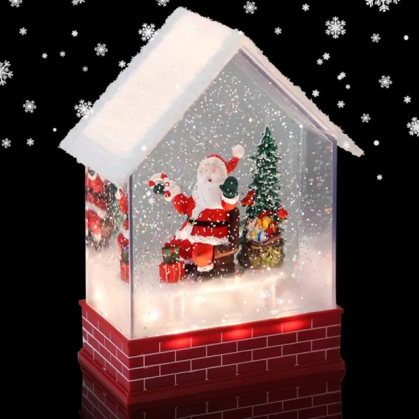 Eldnacele Musical Snow Globe House with Timer Lighted USBBattery Operated Swirling Singing Water Glittering Lantern Christmas Snow Globes House Holiday Festival Decoration SnowmanSanta Claus