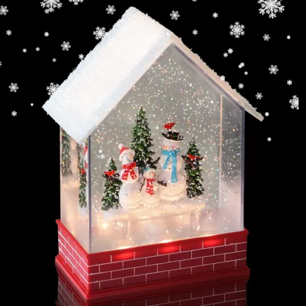 Eldnacele Musical Snow Globe House with Timer Lighted USBBattery Operated Swirling Singing Water Glittering Lantern Christmas Snow Globes House Holiday Festival Decoration SnowmanSnowman Family