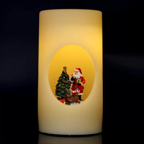 Eldnacele Singing Spinning Flameless Candles with Music and Christmas Swirling Scene 6 Hours Timer Included Battery Operated New Designed LED Candle Decoration for Holiday Gifts Santa