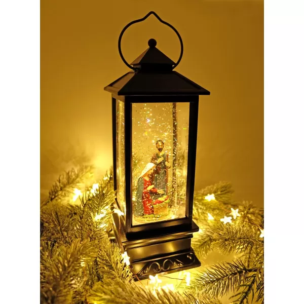 Eldnacele Nativity Musical Snow Globe Lantern Lighted Lamp USB Lined in Swirling Glitter Water Lantern Lamp Christmas Nativity Decoration Hurrican Light Timer 12quot Nativity