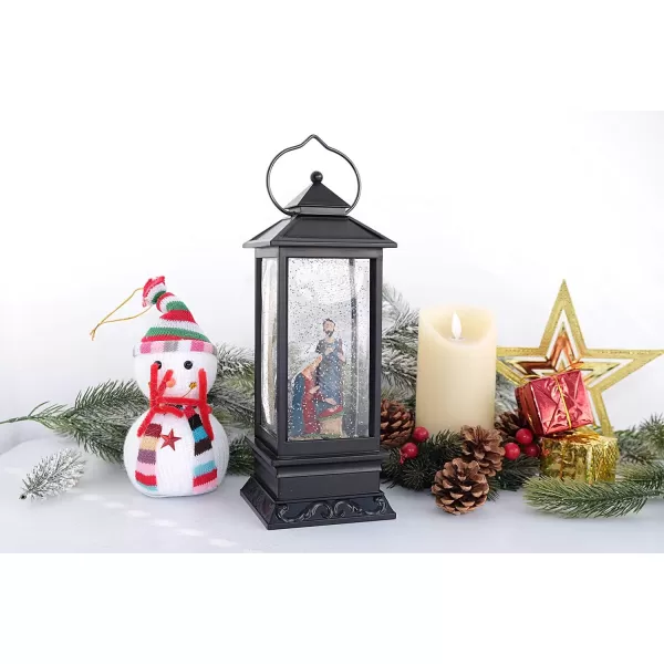 Eldnacele Nativity Musical Snow Globe Lantern Lighted Lamp USB Lined in Swirling Glitter Water Lantern Lamp Christmas Nativity Decoration Hurrican Light Timer 12quot Nativity