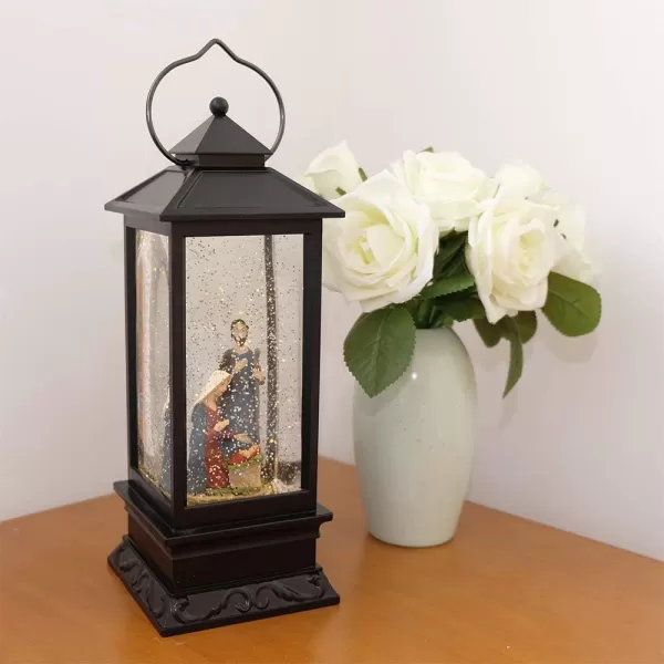 Eldnacele Nativity Musical Snow Globe Lantern Lighted Lamp USB Lined in Swirling Glitter Water Lantern Lamp Christmas Nativity Decoration Hurrican Light Timer 12quot Nativity
