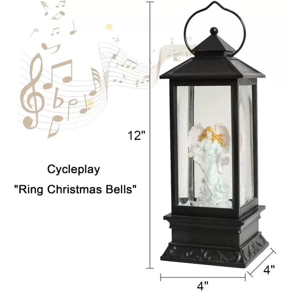 imageEldnacele Battery Operated Plugin Musical Lighted Christmas Water Snowing Glittering Snow Globe Lantern with Timer Christians Nativity Lantern Decor Holy FamilyAngel