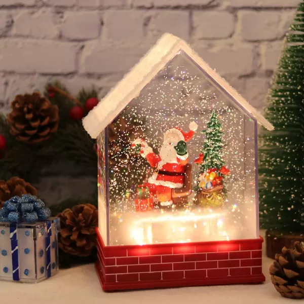 imageEldnacele Musical Snow Globe House with Timer Lighted USBBattery Operated Swirling Singing Water Glittering Lantern Christmas Snow Globes House Holiday Festival Decoration SnowmanSanta Claus