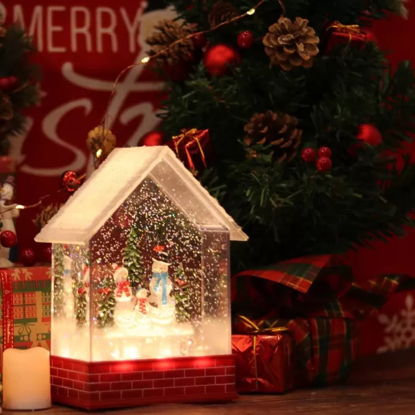 imageEldnacele Musical Snow Globe House with Timer Lighted USBBattery Operated Swirling Singing Water Glittering Lantern Christmas Snow Globes House Holiday Festival Decoration SnowmanSnowman Family