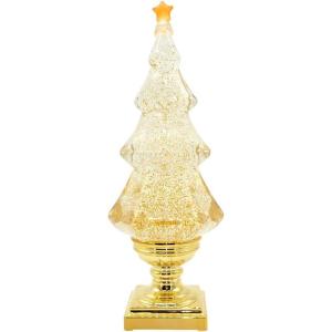 imageEldnacele Musical Lightup Glitter Christmas Tree Christmas Tree Shaped Singing Snow Globe with Silver Base Battery and USB Cord Powered Decorative Lamp Silver with MusicGold