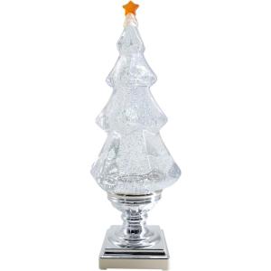 imageEldnacele Musical Lightup Glitter Christmas Tree Christmas Tree Shaped Singing Snow Globe with Silver Base Battery and USB Cord Powered Decorative Lamp Silver with MusicSilver