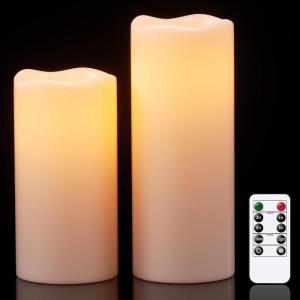 imageEldnacele 8quot 10quot  4quot Large Waterproof Outdoor Flameless Candles Remote and Timer Battery Operated White Plastic LED Flickering Pillar Candles 2 Pack Dinner Wedding Porch Garden Lanterns Home DecorA2 Pack Cream 810