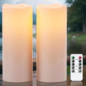 imageEldnacele 8quot 10quot  4quot Large Waterproof Outdoor Flameless Candles Remote and Timer Battery Operated White Plastic LED Flickering Pillar Candles 2 Pack Dinner Wedding Porch Garden Lanterns Home Decor2 Pack Cream 10