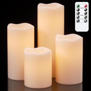 imageEldnacele Waterproof Flameless Flickering Candles with Remote and Timer Battery Operated LED Pillar Candles Indoor Outdoor White Plastic Candles Pack of 4 Wedding Dinner Home Decor D3 x H4 5quot 6quot 8quot4 Pack Outdoor Remote