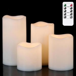 imageEldnacele Waterproof Flameless Flickering Candles with Remote and Timer Battery Operated LED Pillar Candles Indoor Outdoor White Plastic Candles Pack of 4 Wedding Dinner Home Decor D3 x H4 5quot 6quot 8quot4 PACK REMOTE