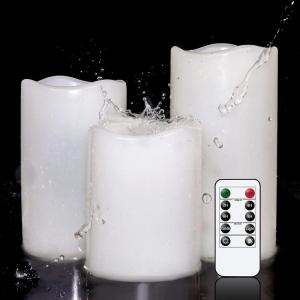 imageEldnacele Waterproof Flameless Flickering Candles with Remote and Timer Battery Operated LED Pillar Candles Indoor Outdoor White Plastic Candles Pack of 4 Wedding Dinner Home Decor D3 x H4 5quot 6quot 8quot3 PACK