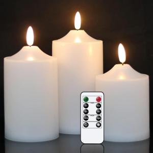 imageEldnacele Waterproof Flameless Flickering Candles with Remote and Timer Battery Operated LED Pillar Candles Indoor Outdoor White Plastic Candles Pack of 4 Wedding Dinner Home Decor D3 x H4 5quot 6quot 8quot3 Pack Waterproof