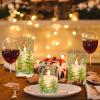 imageEldnacele Christmas Tree Glass Flameless Candles Remote and Timer Battery Operated Flickering LED Pillar Candles Warm White Light 3 Pack Dinner Xmas Festival Gift Holiday DecorGreen3456 InchGlass Christmas tree