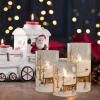 imageEldnacele Christmas Tree Glass Flameless Candles Remote and Timer Battery Operated Flickering LED Pillar Candles Warm White Light 3 Pack Dinner Xmas Festival Gift Holiday DecorGreen3456 InchSnowman