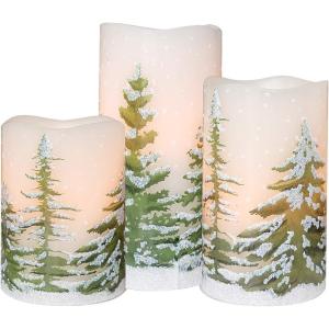 imageEldnacele Christmas Flickering Flameless Candles with 6 Hour Timer Silver Snowflake Decal Battery Operated Real Wax LED Pillar Candles Home Tabletop Holiday Decor3Pcs3456 InchesGreen Tree