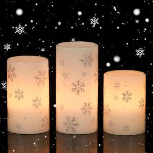 imageEldnacele Christmas Flickering Flameless Candles with 6 Hour Timer Silver Snowflake Decal Battery Operated Real Wax LED Pillar Candles Home Tabletop Holiday Decor3Pcs3456 InchesSilver Snowflake