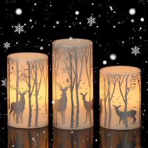 imageEldnacele Christmas Flickering Flameless Candles with 6 Hour Timer Silver Snowflake Decal Battery Operated Real Wax LED Pillar Candles Home Tabletop Holiday Decor3Pcs3456 InchesSilver Deer