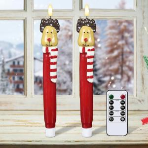 imageEldnacele Christmas Taper Flameless Candles with Remote and Timer Battery Operated Hand Painting Snowman 3D Wick Flickering Real Wax LED Candles Tabletop Holiday Xmas Decorations 2Pcs079quot114quotDeer