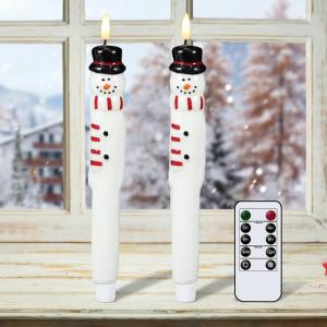 imageEldnacele Christmas Taper Flameless Candles with Remote and Timer Battery Operated Hand Painting Snowman 3D Wick Flickering Real Wax LED Candles Tabletop Holiday Xmas Decorations 2Pcs079quot114quotSnowman
