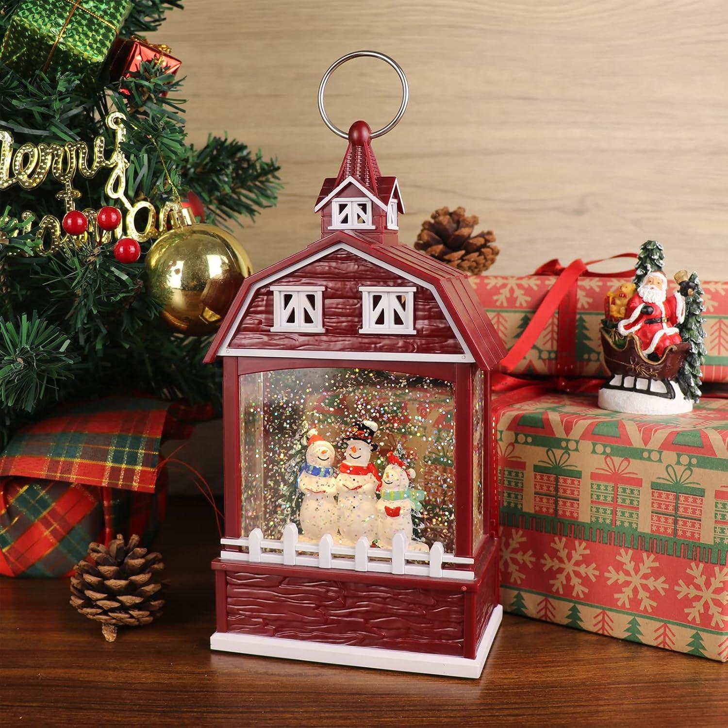 imageEldnacele Musical Snow Globe Lantern with Timer Lighted USBBattery Operated Swirling Singing Water Glittering Snow Globes Lamp for Adults and Kids Christmas Decoration CarRed Snowman
