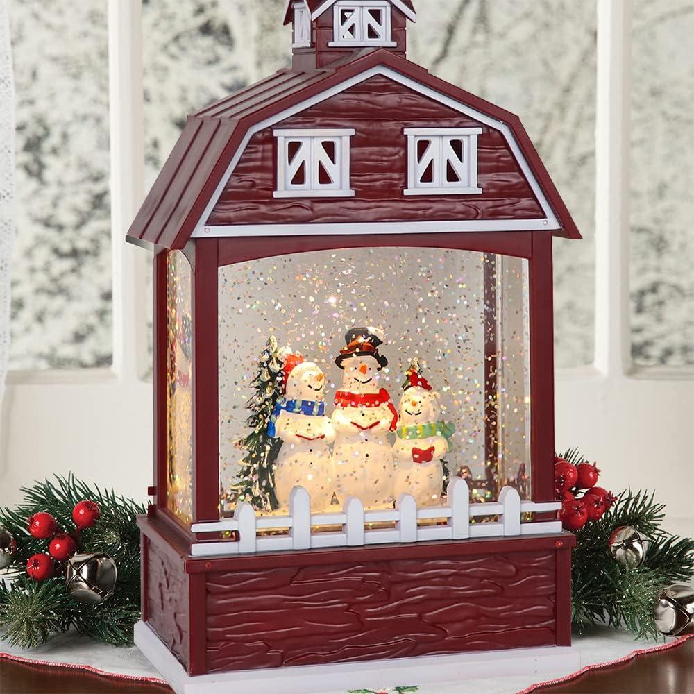imageEldnacele Musical Snow Globe Lantern with Timer Lighted USBBattery Operated Swirling Singing Water Glittering Snow Globes Lamp for Adults and Kids Christmas Decoration CarRed Snowman