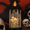 imageEldnacele Halloween Snow Globe Candles Lighted Lamp USB Powered Battery Operated Spooky Spinning Water Glittering Tornado Flameless Candles Skeleton Hand Holder Halloween Centerpiece DecorCastleCWitch