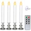 imageBattery Operated Taper Candle Lights Led Window Candles with Remote Warm White Bright Flickering Bulb 4 Pack with Silver Candle Holders and Suction Cups ChristmasWeddingBirthdayPartyDecoration
