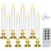 imageEldnacele 8 Pcs Flameless Window Taper Candles with Gold Holder and Suction Cups LED Battery Operated Flickering Electric Candles Remote and Timer Candlestick Christmas Home Wedding Dcor 9 Inch