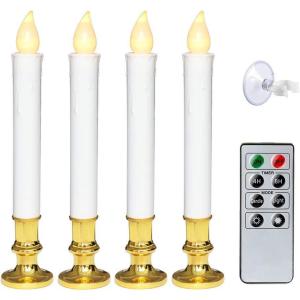 imageBattery Operated Taper Candle Lights Led Window Candles with Remote Warm White Bright Flickering Bulb 4 Pack with Gold Candle Holders and Suction Cups ChristmasWeddingBirthdayPartyDecoration