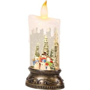 imageEldnacele Christmas Music Snow Globe Lantern with 6H Timer Battery Operated ampamp USB Powered Lighted Snowman Family Singing Snow Globe Candle Lamp Spinning Water Glitters Xmas Holiday DecorSnowman Family
