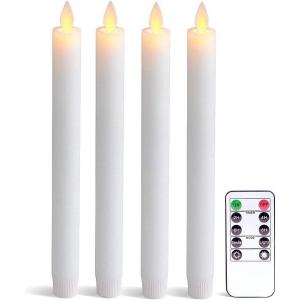imageEldnacele Flameless Flickering Taper Candles with Remote and Timer Window Candles Warm Real Wax Unscented 952 Pack Ivory for Home Wedding Party Christmas Decoration4 Pack White
