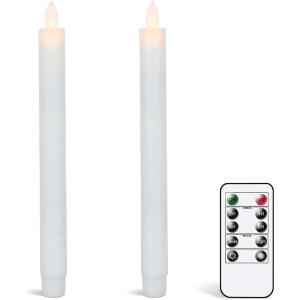 imageEldnacele Flameless Flickering Taper Candles with Remote and Timer Window Candles Warm Real Wax Unscented 952 Pack Ivory for Home Wedding Party Christmas Decoration2 Pack White