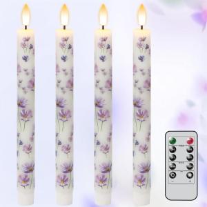 imageEldnacele Flameless Taper Spring Candles with Remote and Timer Battery Operated 3D Wick Real Wax Flickering Purple Flowers Decal 4 PCS LED Candles for Wedding Dinner Holiday Spring Decor4 Pack Purple Flowers Decal
