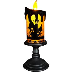 imageEldnacele Halloween Snow Globe Candles Lighted Lamp USB Powered Battery Operated Spooky Spinning Water Glittering Tornado Flameless Candles Skeleton Hand Holder Halloween Centerpiece DecorCastleACastle