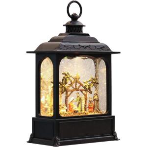 imageEldnacele Musical Snow Globe Lantern with Timer Lighted USBBattery Operated Swirling Singing Water Glittering Snow Globes Lamp for Adults and Kids Christmas Decoration CarNativity