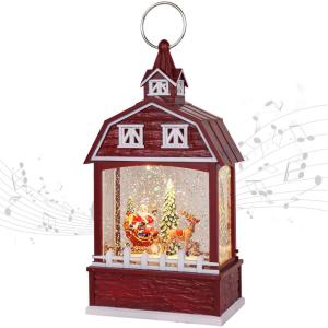 imageEldnacele Musical Snow Globe Lantern with Timer Lighted USBBattery Operated Swirling Singing Water Glittering Snow Globes Lamp for Adults and Kids Christmas Decoration CarRed Santa