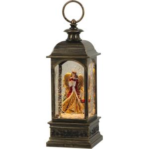 imageEldnacele Nativity Music Snow Globe Lantern with 6 Hour Timer Battery Operated ampamp USB Powered Singing Lighted Lamp Swirling Water Glittering Christmas Decoration Holiday Decor LanternBronze Angel