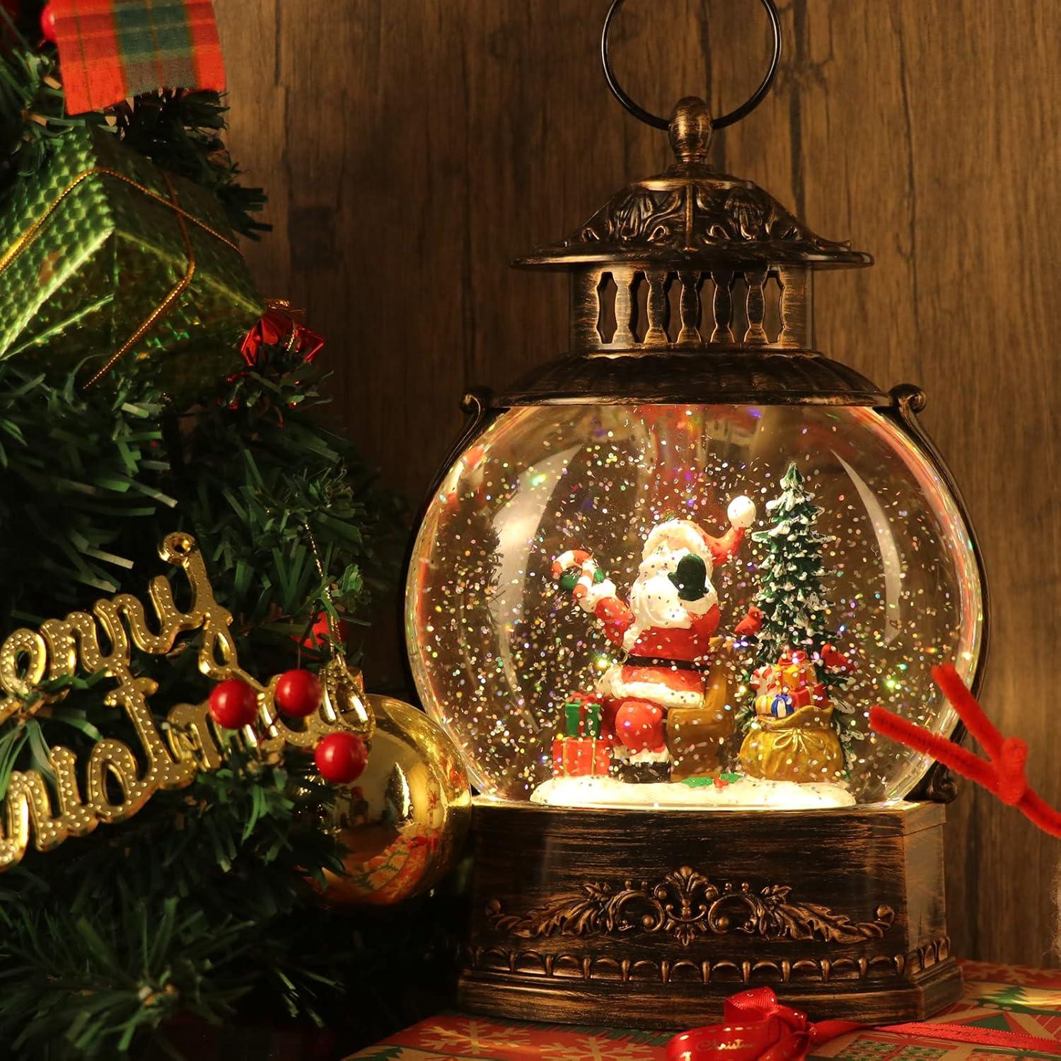 imageEldnacele Snow Globe Lighted Christmas Decorations Snowman Claus Singing Snow Globe Lantern with Swirling Glitter Holiday Party Gifts and DecorationsSanta