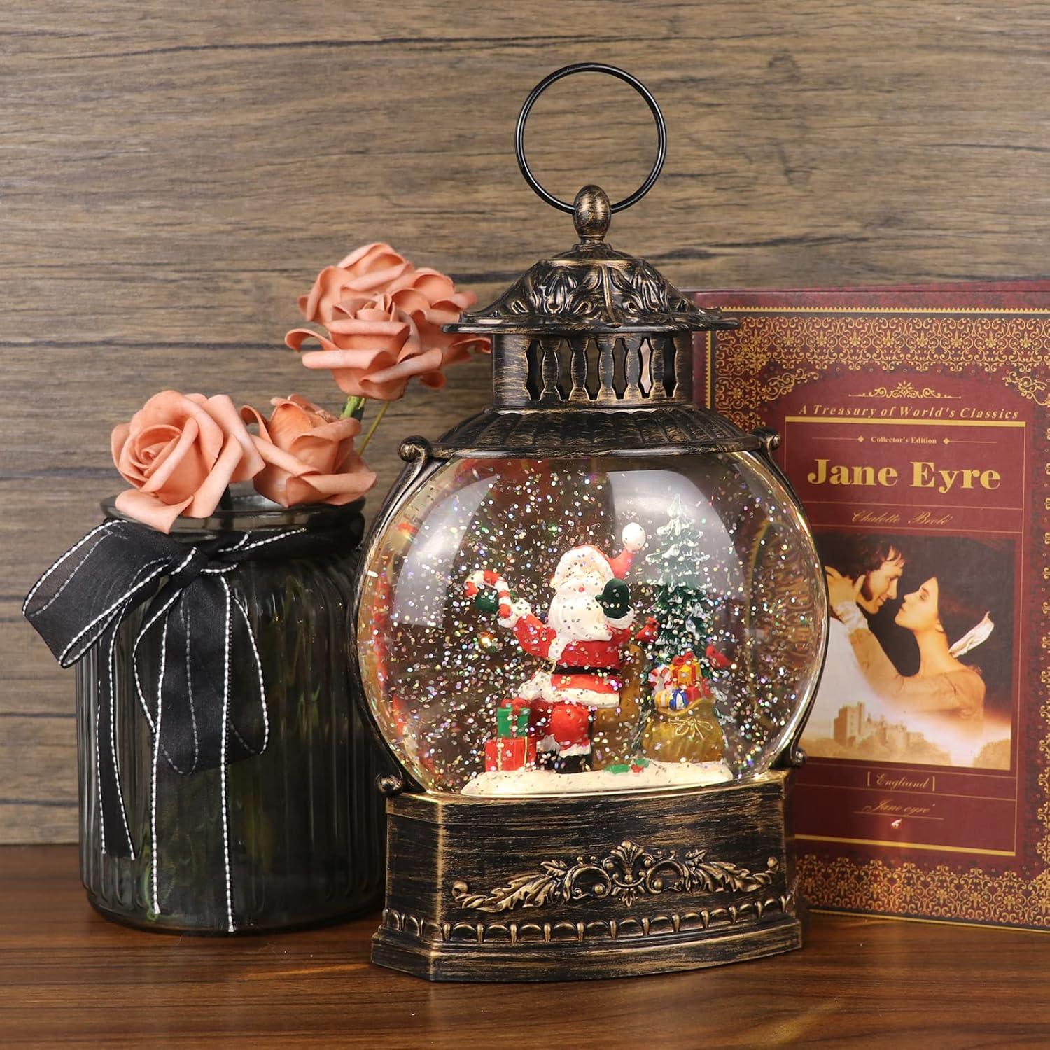 imageEldnacele Snow Globe Lighted Christmas Decorations Snowman Claus Singing Snow Globe Lantern with Swirling Glitter Holiday Party Gifts and DecorationsSanta