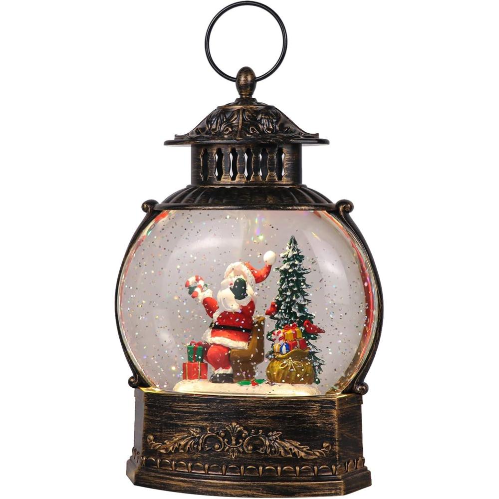 imageEldnacele Snow Globe Lighted Christmas Decorations Snowman Claus Singing Snow Globe Lantern with Swirling Glitter Holiday Party Gifts and DecorationsSanta